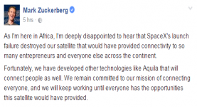 مارك زوكربيرج أشعر بخيبة أمل عميقة لتدمير القمر الصناعى اموس6 والتابع لشركة فيس بوك